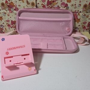 Pink Strawberry Pencil Case with Stand